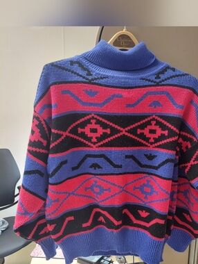 90s Vintage Sweater Womens Oak Bluff Y2K Pink Purple Block Retro, Size 40 LARGE